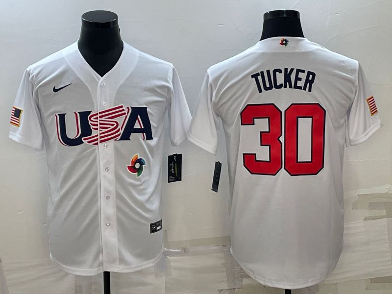 Men 2023 World Cub USA 30 Tucker White Nike MLB Jersey10